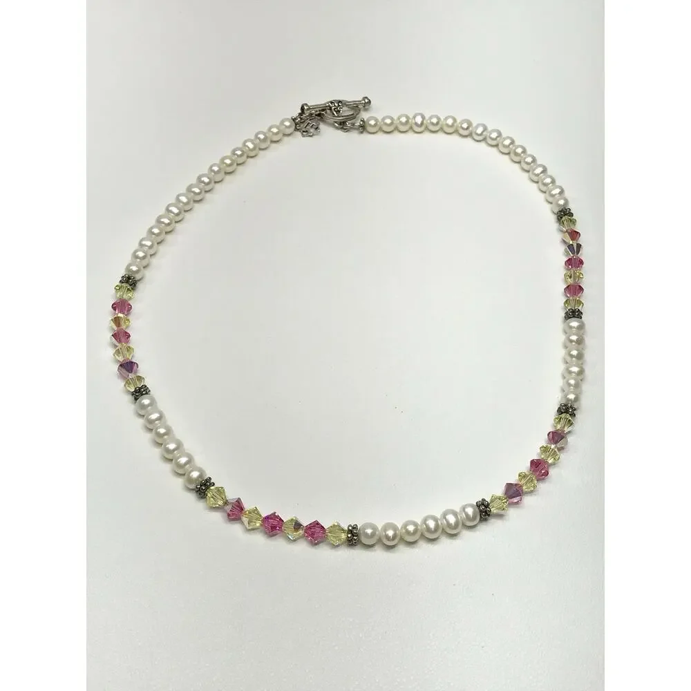 Elyse Ryan Sterling Silver 925 Swarovski Crystal Necklace Pearl Lemonade Toggle